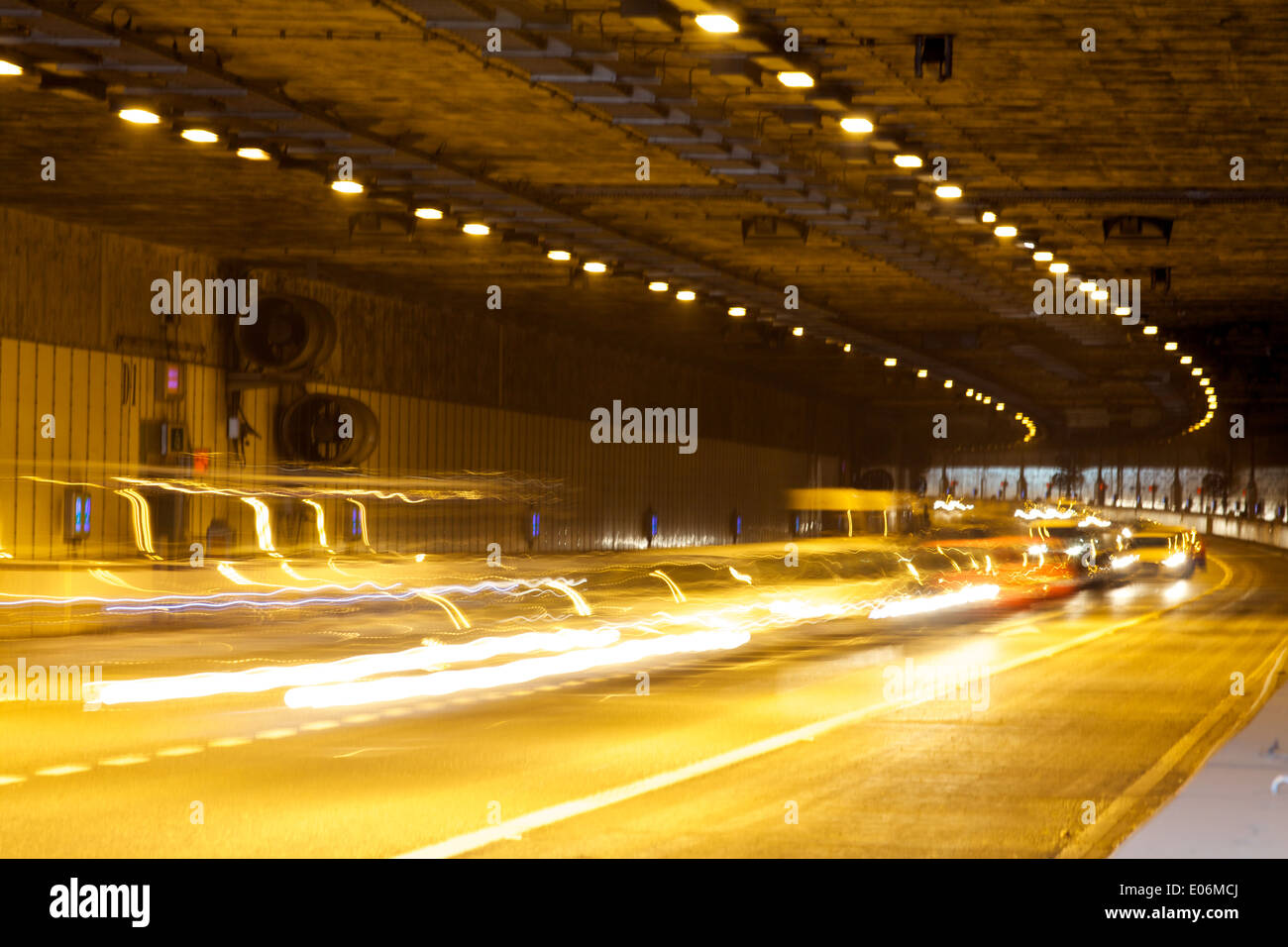 Abstract car headlights in the Hatfield tunnel , England Stock Photo