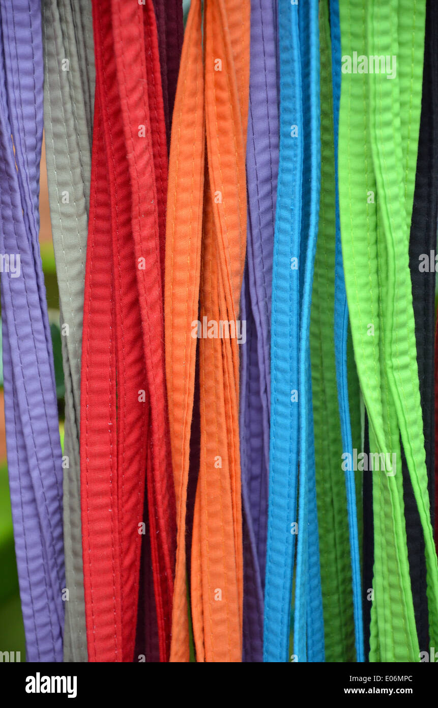 Colorful rows of fabric strips Stock Photo