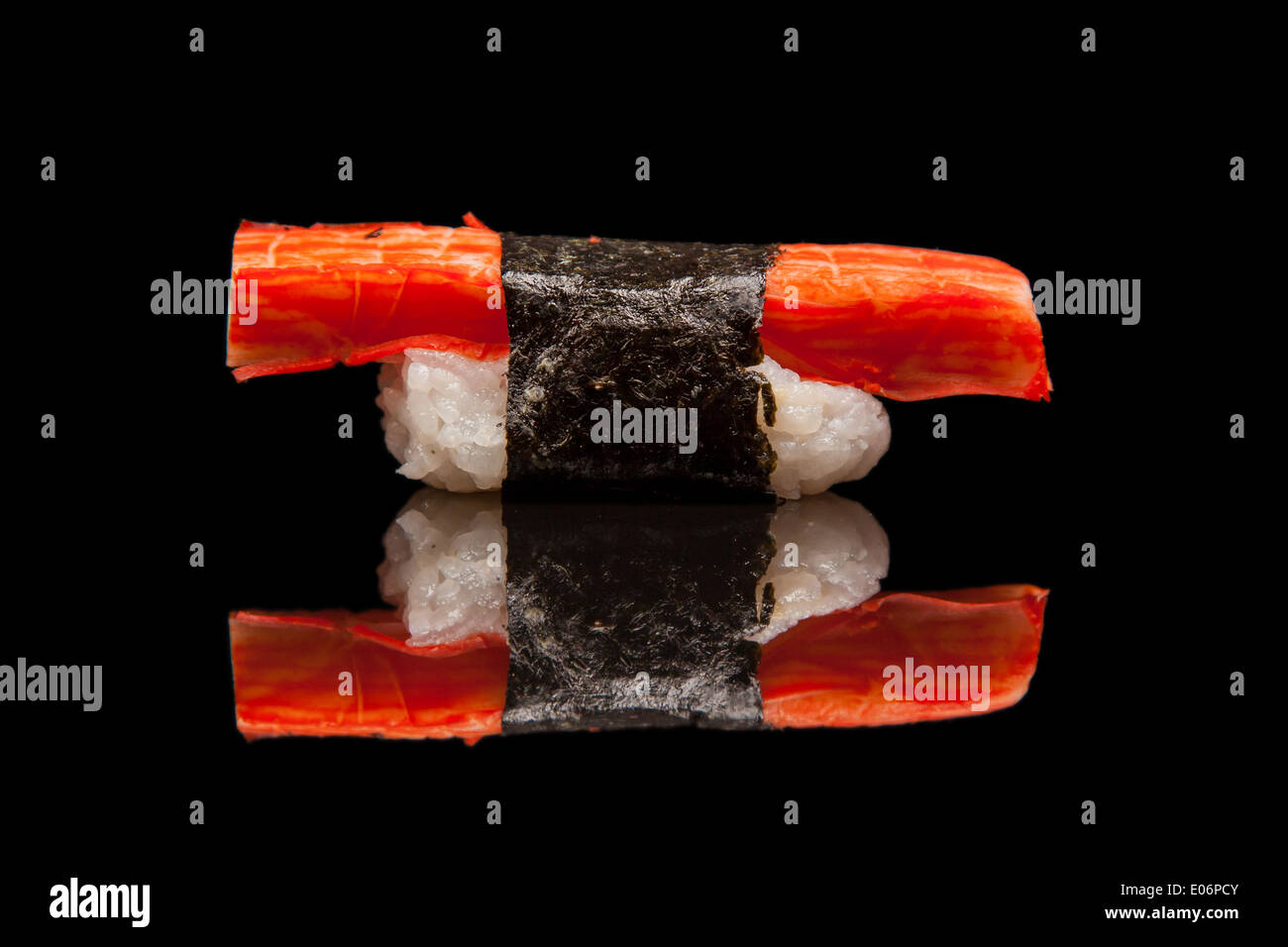 Japanese seafood sushi, on black background, surimi Stock Photo Alamy