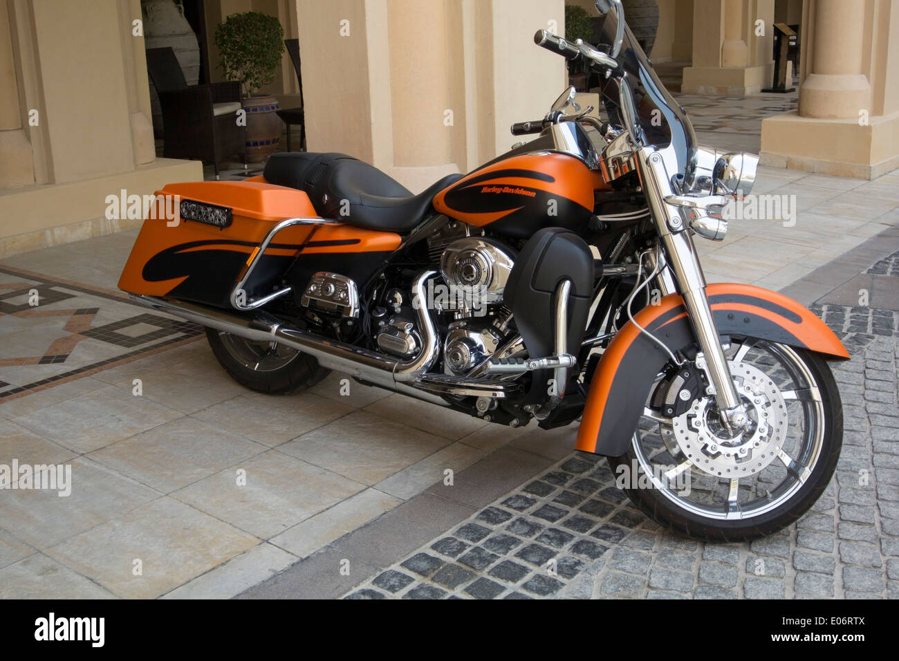 Orange Harley-Davidson motorcycle parked on a street in New York City Stock  Photo - Alamy