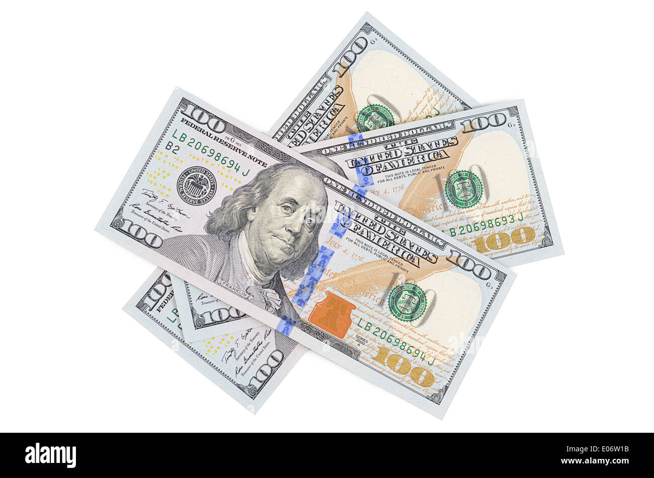 The hundred dollars isolated on white background Stock Photo