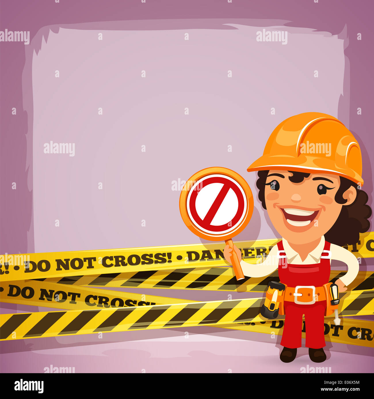 Female Builder With Danger Tapes. In the EPS file, each element is grouped separately. Stock Photo