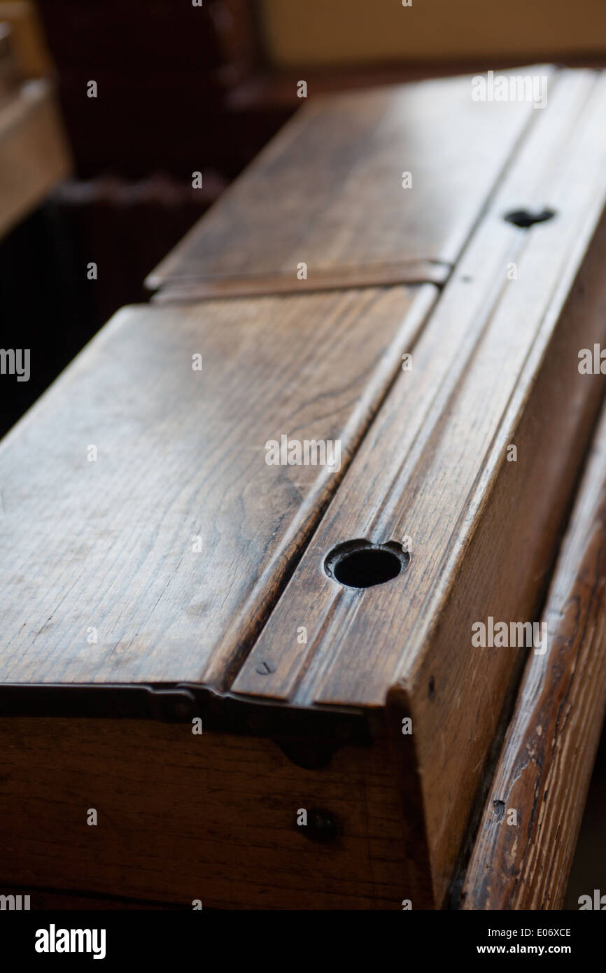 Victorian School Desks With Ink Wells Double Seat Stock Photo