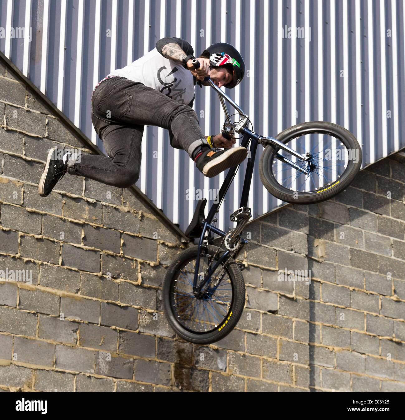London, UK. 5th May 2014. BMX riders performing at the London ...