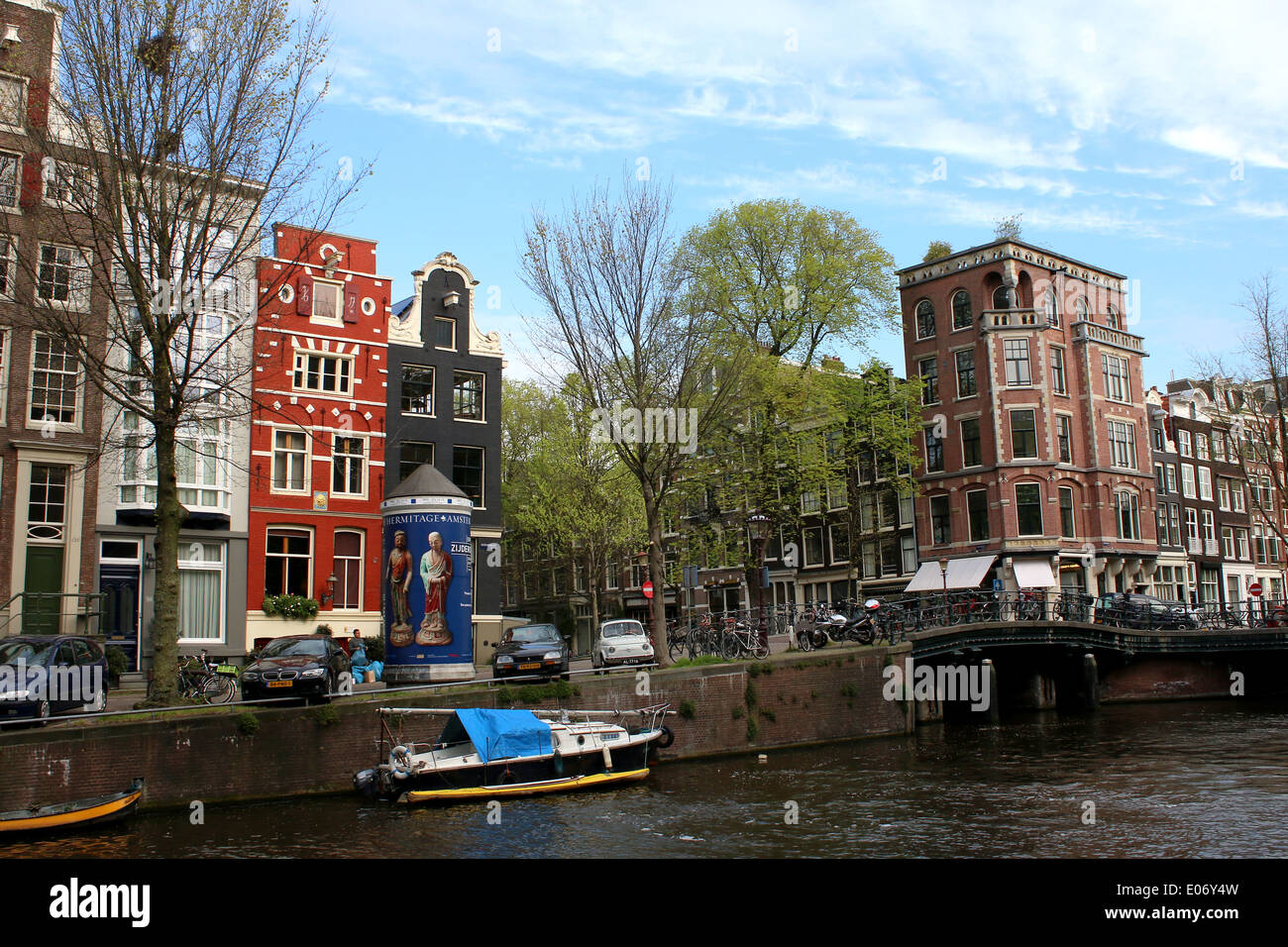 Colourful Amsterdam canal Houses on the corner of Leliegracht &  Herengracht Stock Photo
