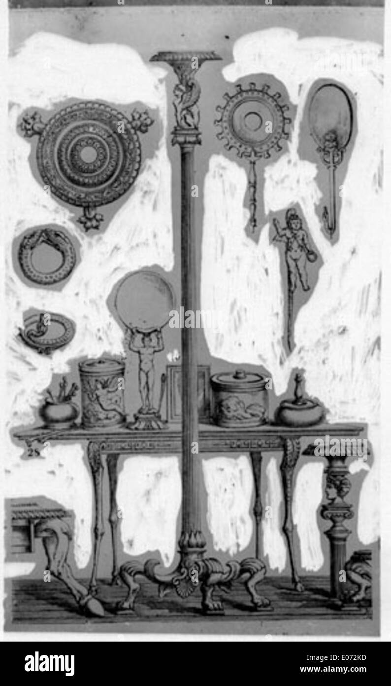 Estampe représentant du mobilier et des objets de Pompéi Stock Photo