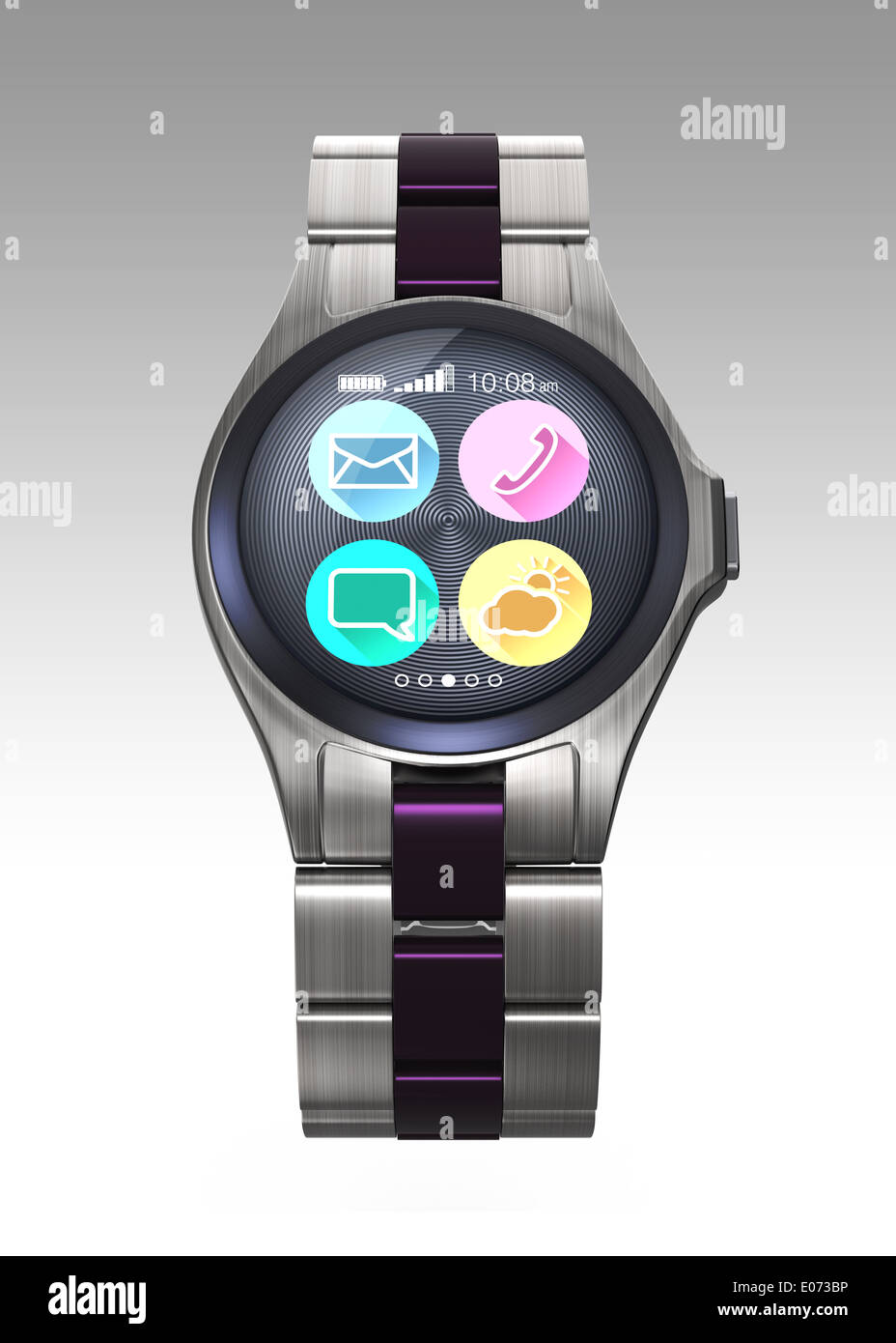 Luxury smart watch with touch screen. Isolated on gray background. Stock Photo