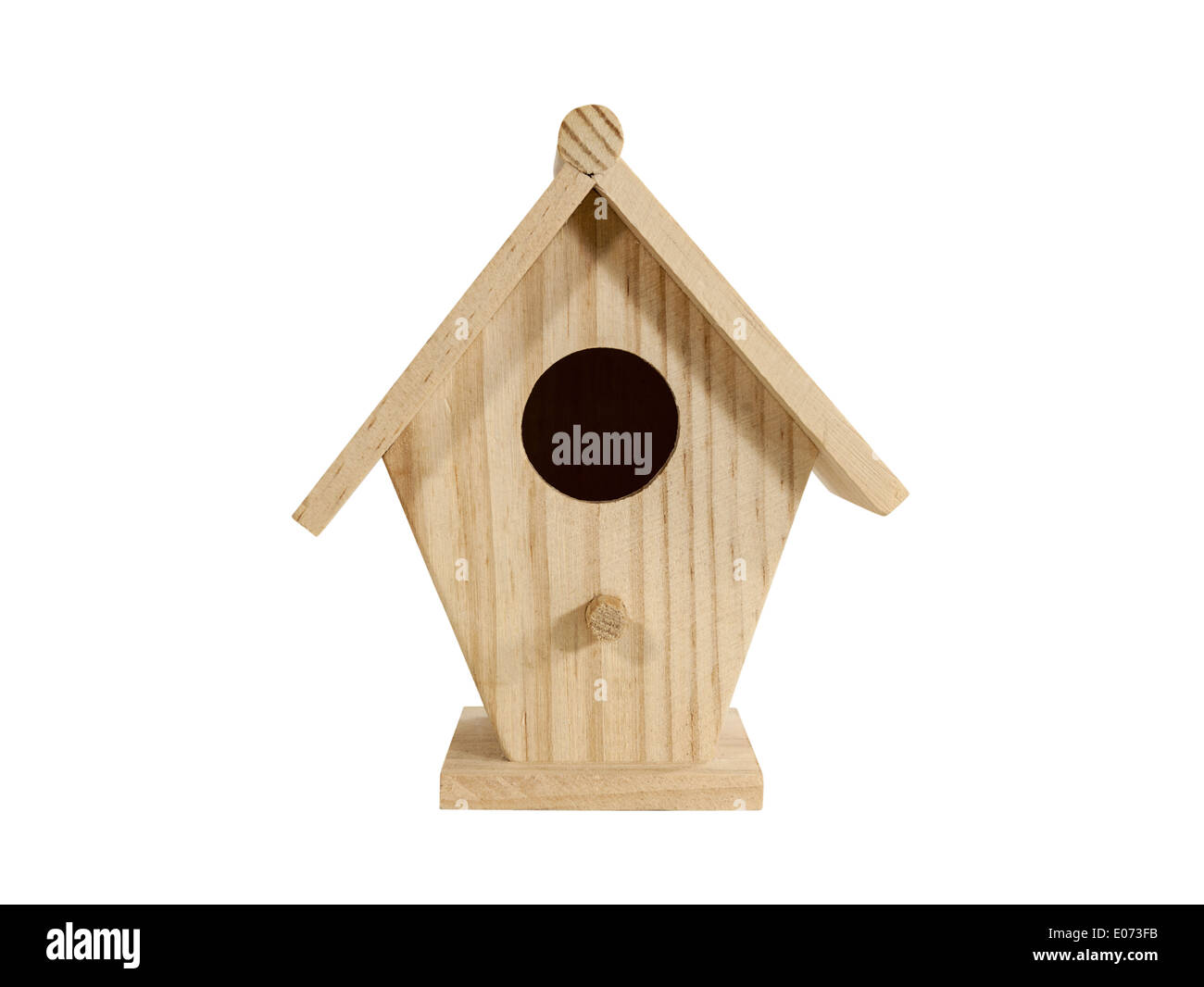 Small wood birdhouse isolated with clipping path. Stock Photo