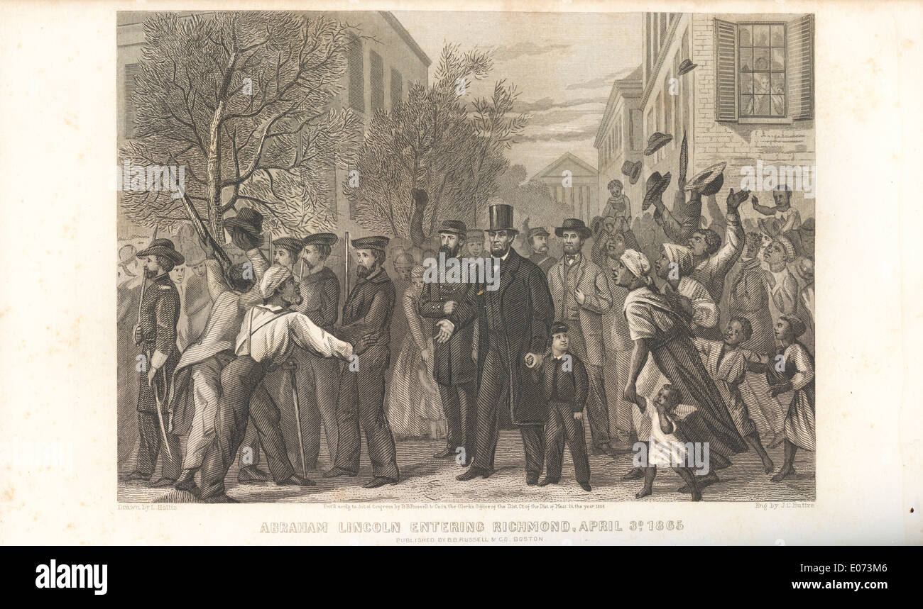Illustration of President Abraham Lincoln entering Richmond Virginia on April 3rd, 1865 Stock Photo