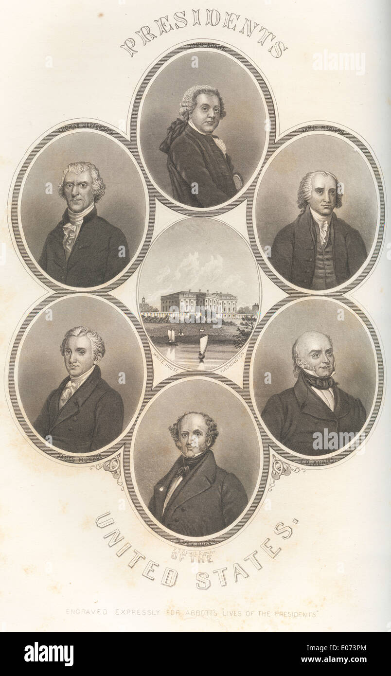 Illustration of the Presidents of the United States Thomas Jefferson John Adams Quincy Adams Monroe Van Buren Stock Photo
