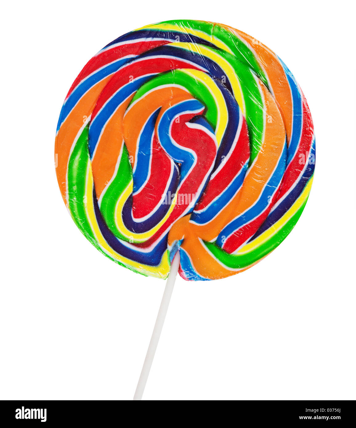 Real Colorful spiral lollipop isolated on white background Stock Photo