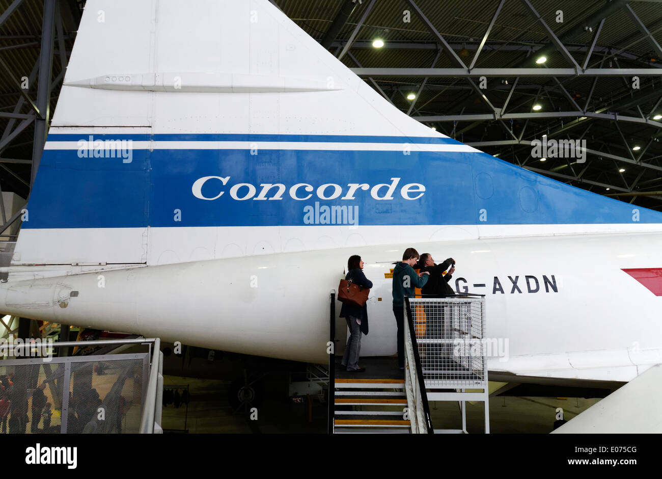 Visitors on Concorde at Duxford Air Museum Stock Photo