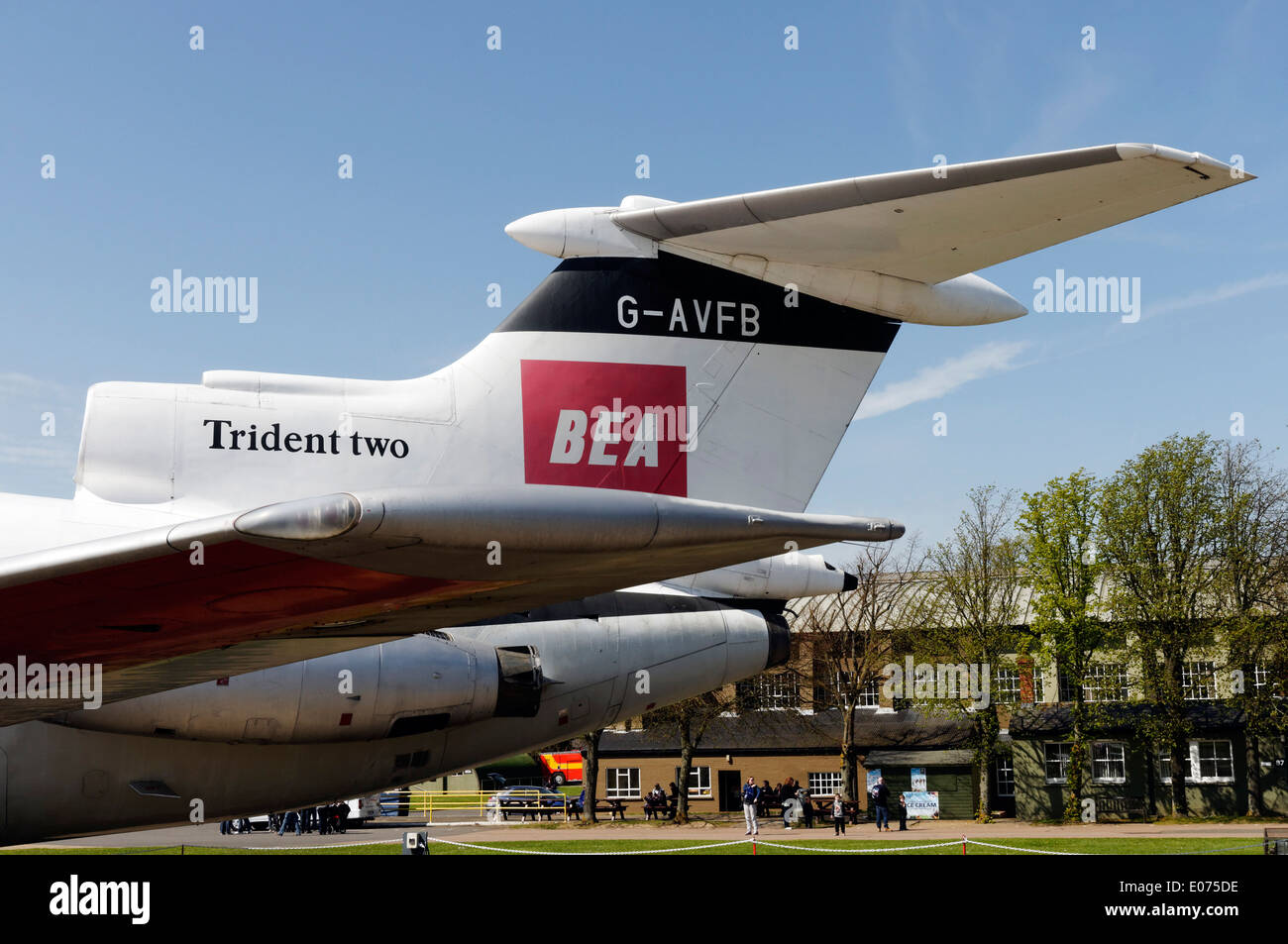 Hawker Siddely Trident Two airliner in the colours of BEA at Duxford air museum Stock Photo