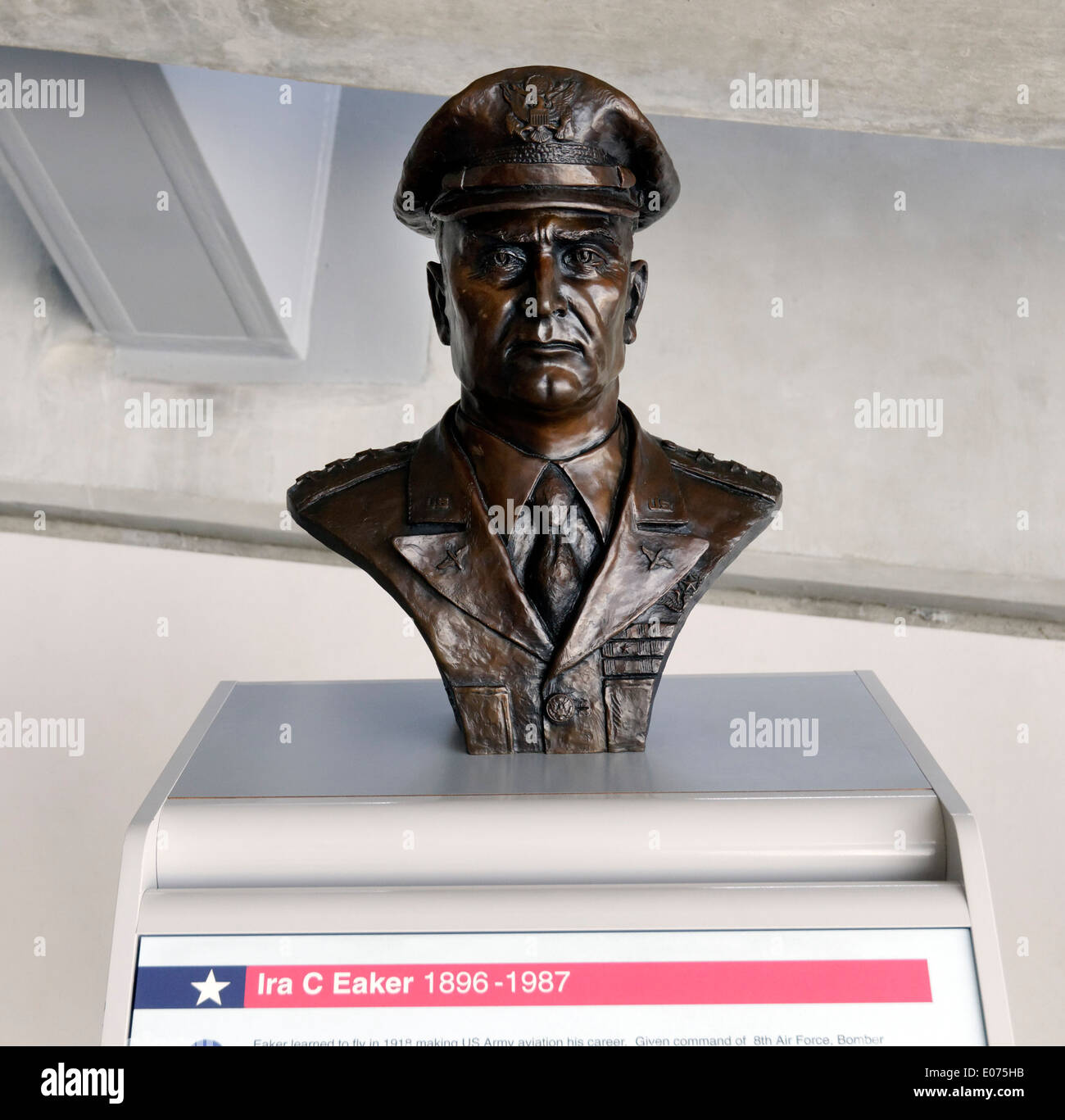 A bust of Ira Eaker, head of the US eight Air Force during WW2, at Duxford Air Museum Stock Photo