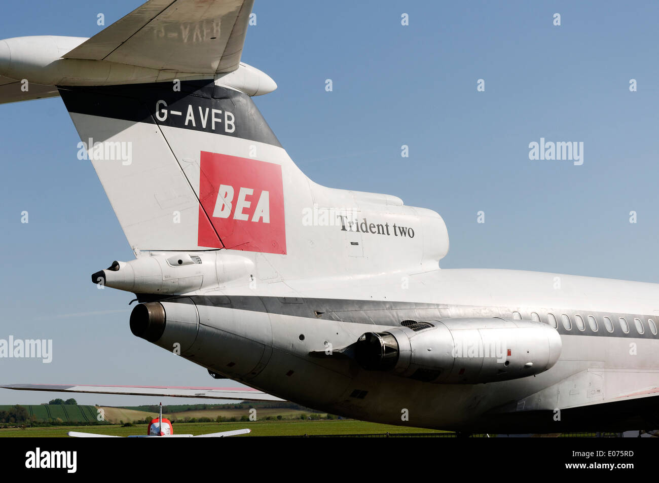 Hawker Siddely Trident Two airliner in the colours of BEA at Duxford air museum Stock Photo