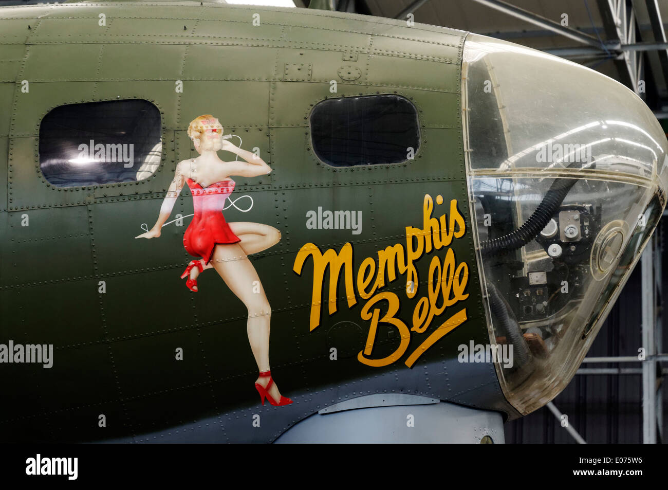 Nose artwork on Memphis Belle, the famous B-17 bomber Stock Photo