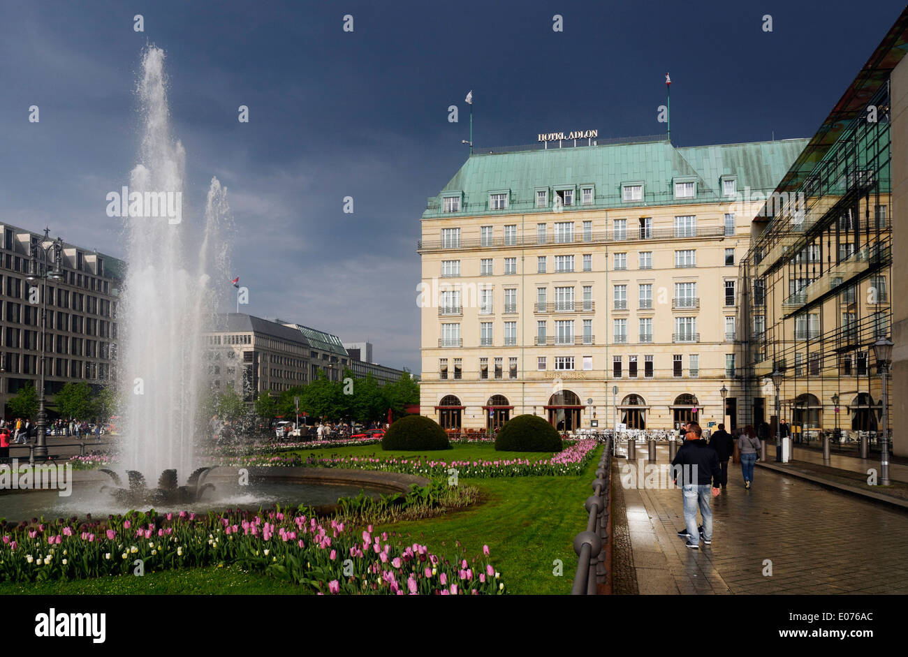 Hotel Adlon in Berlin, with dark skies after a thunderstorm Stock Photo
