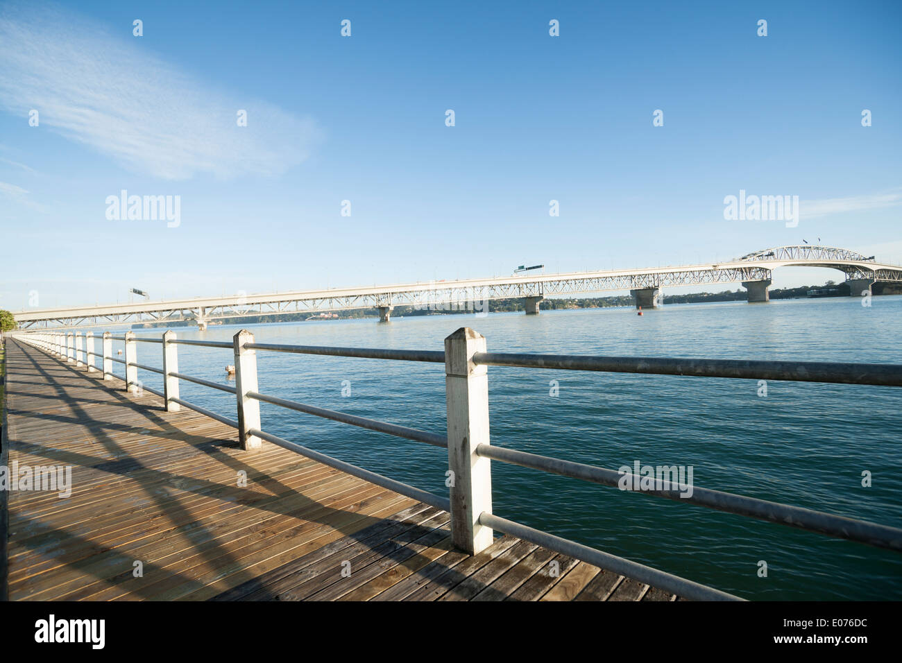 Auckland Harbor Bridge spanning the Waitemata Harbor from Westhaven
