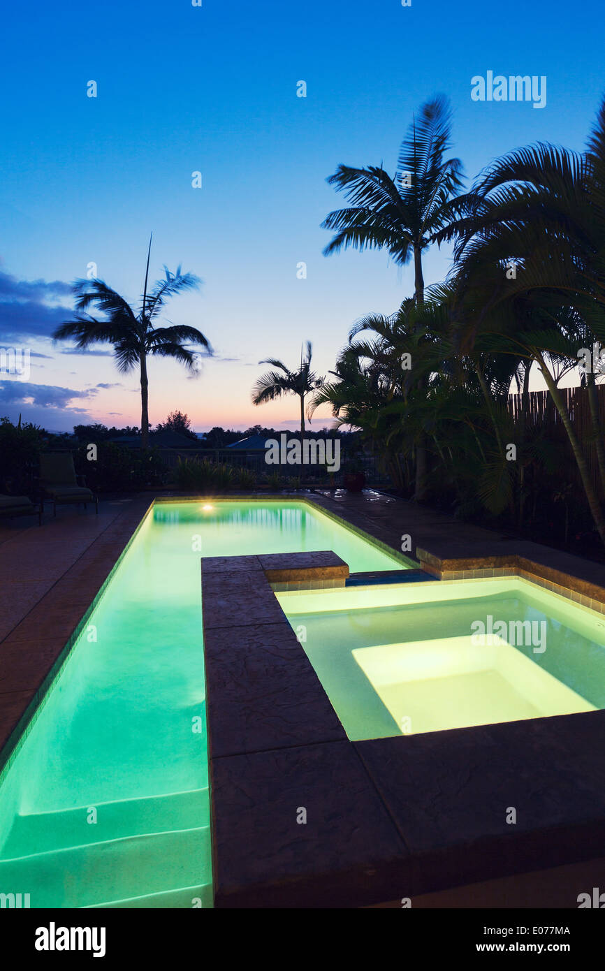 Luxury Home With Pool And Hot Tub At Sunset Stock Photo Alamy