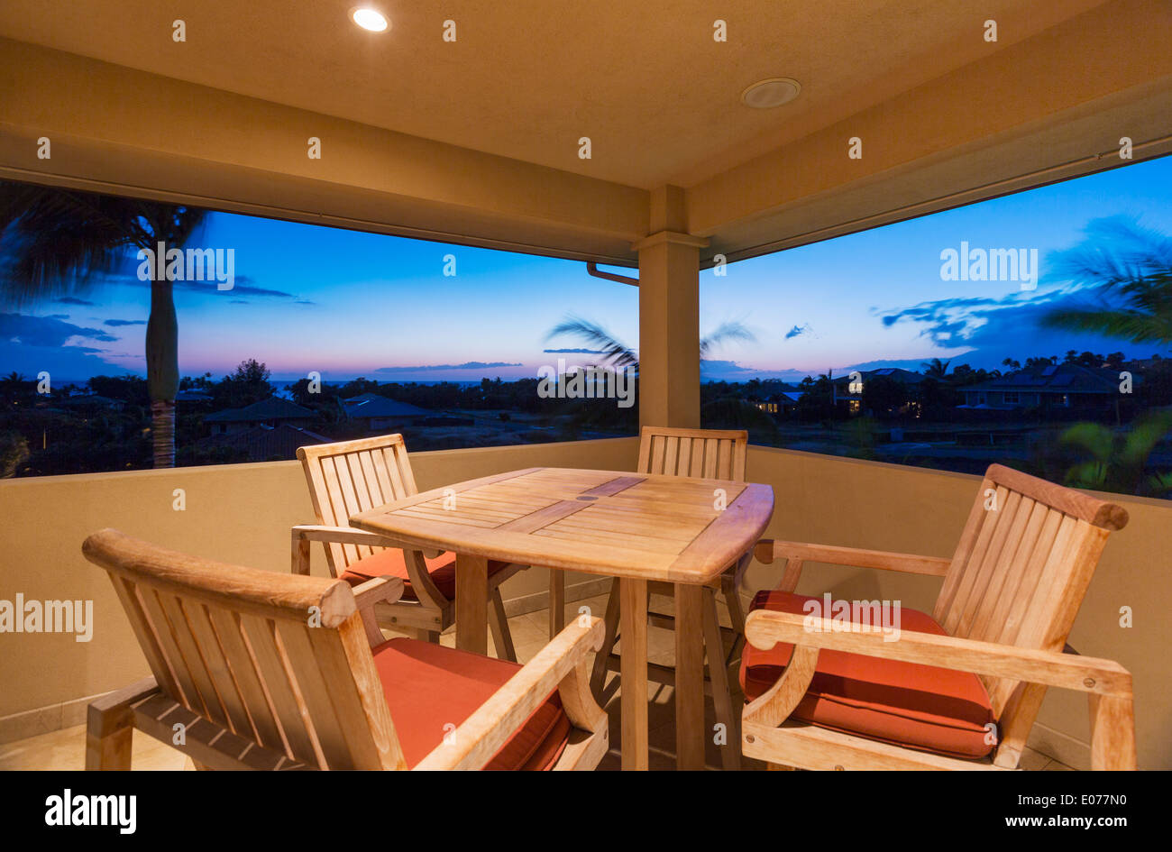 Outdoor Deck and Patio Furniture at Sunset, Luxury Home Interior Design ...