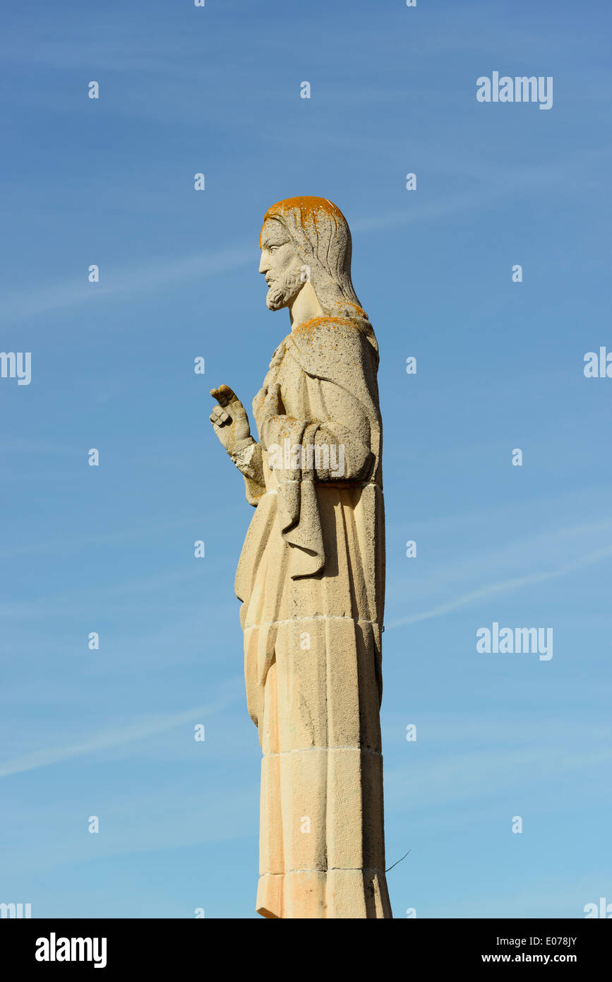 Statue of 'Corazón de Jesús' at Cerro de San Isidro (Alcázar de San Juan, Ciudad Real, Spain) Stock Photo