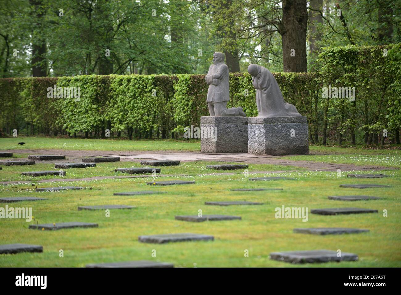 'The Grieving Parents' by noted German sculptress Kaethe Kollwitz at Vladslo German war cemetery/Belgium (West Flanders), photo taken on 24th, april 2014 Stock Photo