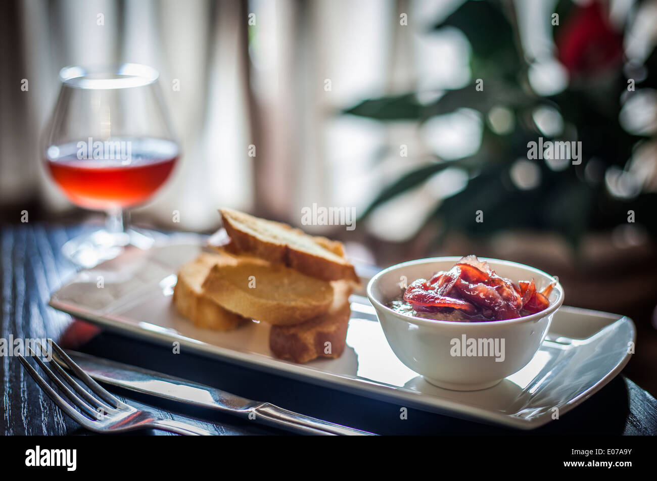 CHicken Liver Pate with red onion marmalade, served with a delicate rose wine and toast Stock