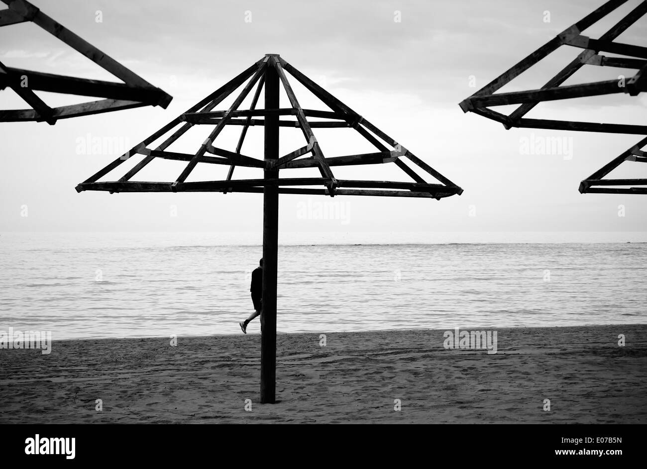 Beach seaside umbrella Stock Photo