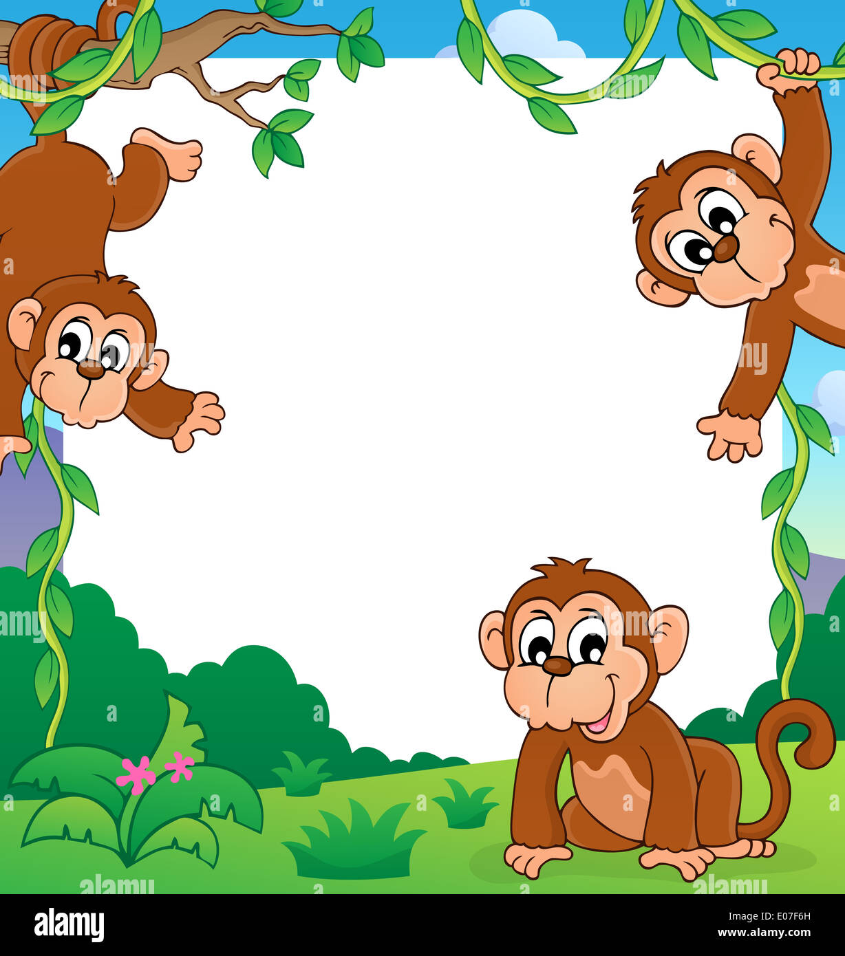 Monkey thematic frame 1 - picture illustration Stock Photo - Alamy