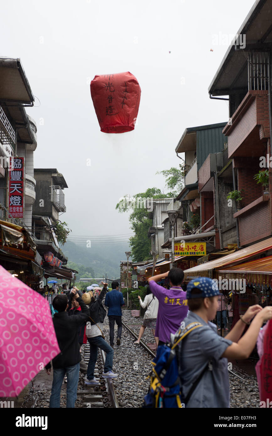 Shifen Old Street near Taipei. A popular destination to release Sky  Lanterns with messages Stock Photo - Alamy