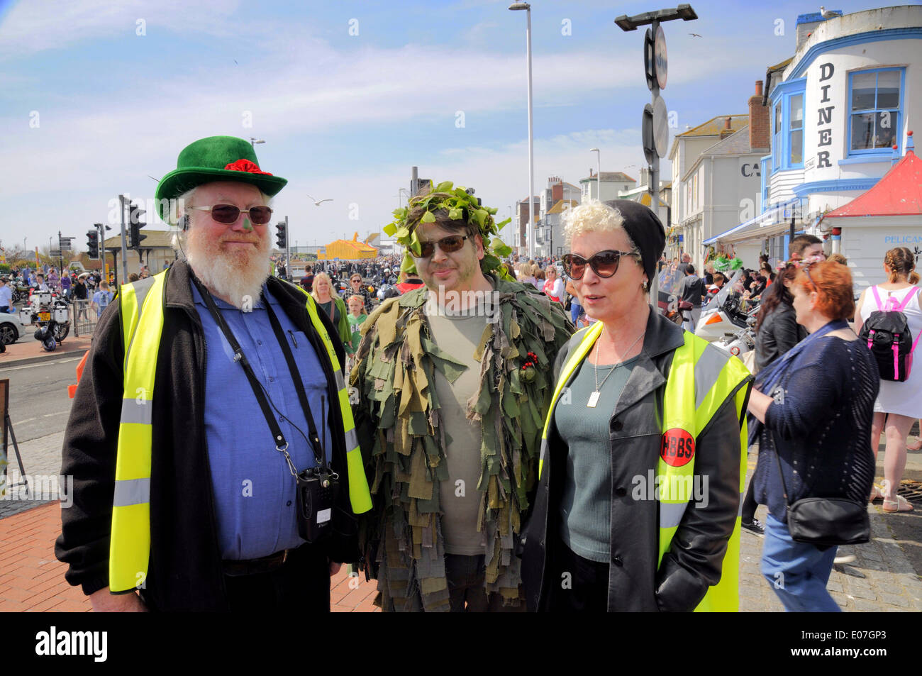 Hastings, East Sussex, UK.5 May 2014.Bike 1066 and Jack in the Green on a glorious Spring day on the East Sussex Coast. Thousands of bikers descended on Hastings to join the traditional Jack in the Green celebrations. . Stock Photo