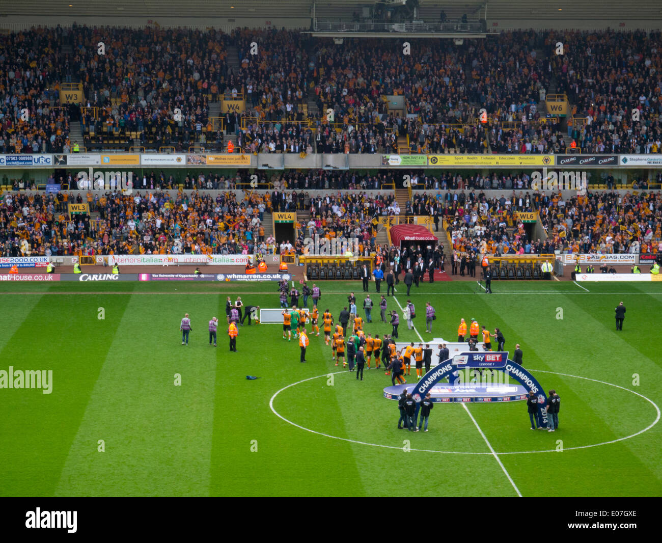 Wolverhampton Wanderers Football team receiving trophy as winners of