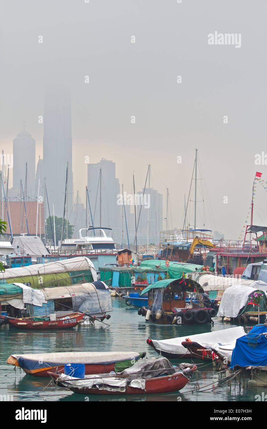 Central District Skyline And The Causeway Bay Typhoon Shelter, Hong Hong. Stock Photo