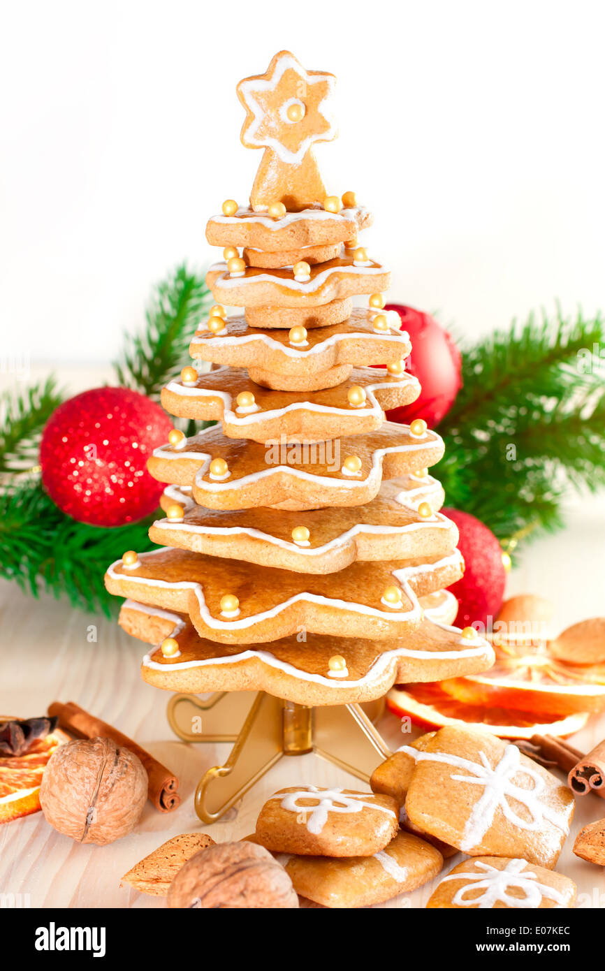 Gingerbread christmas tree.Gingerbread cookies stacked as christmas