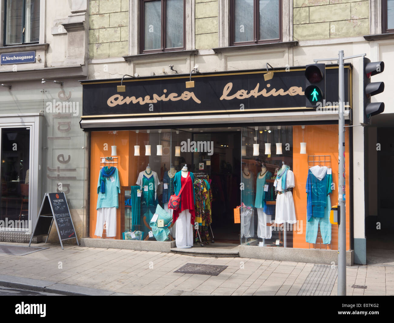International, exotic shopping in the Neubau district of Vienna Austria, america latina clothes shop Stock Photo
