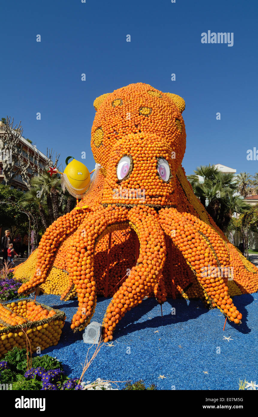 Giant Octopus Sculpture Made of Oranges at the Annual Lemon Festival Menton Alpes-Maritimes France Stock Photo