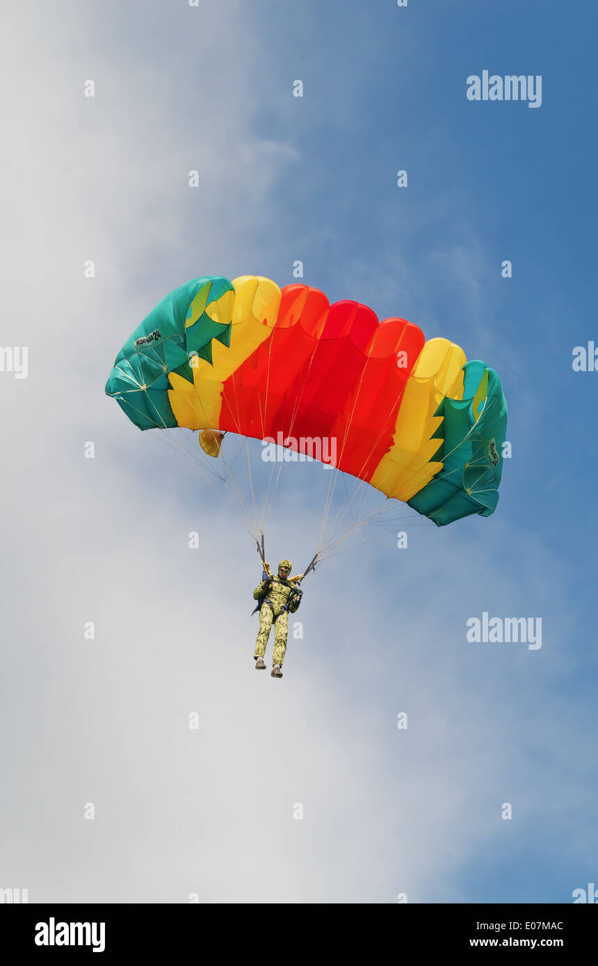 One Day With Parachutist In Airfield The Skydiver Lands Under The