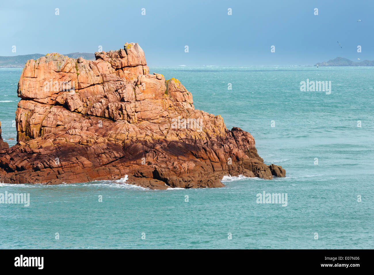 Ploumanach coast spring view (Perros-Guirec, Brittany, France). The Pink Granite Coast. Stock Photo