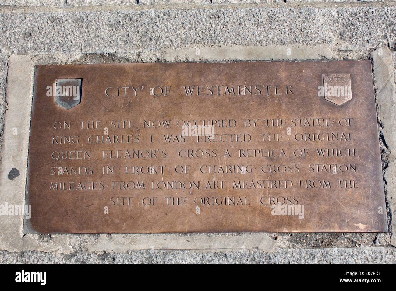 Plaque marking site of original Charing Cross, the point from which