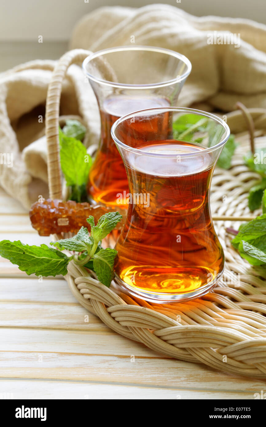 traditional Arabic Turkish tea served with fresh mint Stock Photo Alamy