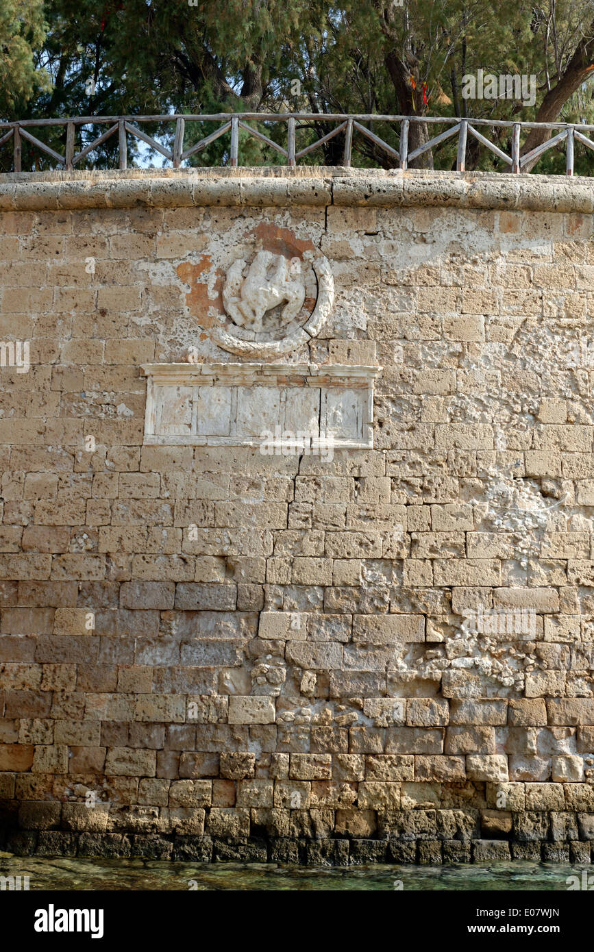 Venetian Lion St Mark coat arms date on Sabbionara Moncenigo Bastion gate Chania Town Crete Greece The Stock Photo