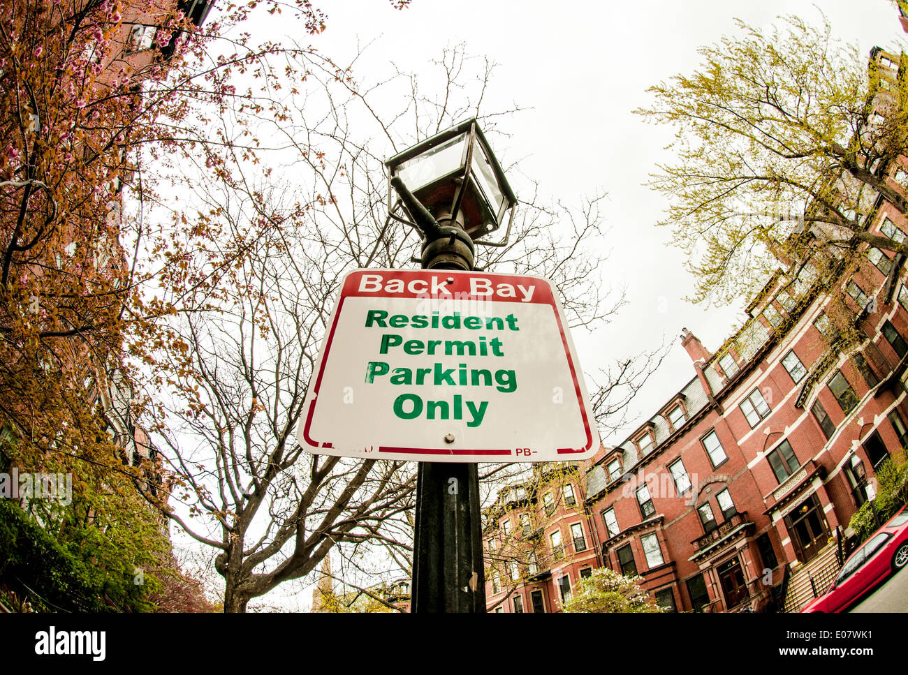 Boston Back Bay parking sign for residents only Stock Photo