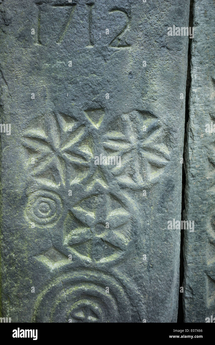 Kilmartin Medieval grave slabs in Scotland. Stock Photo