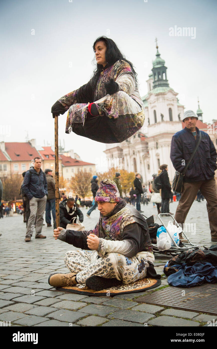 Street performers in Old Town Square - Prague, Czech Republic. Stock Photo