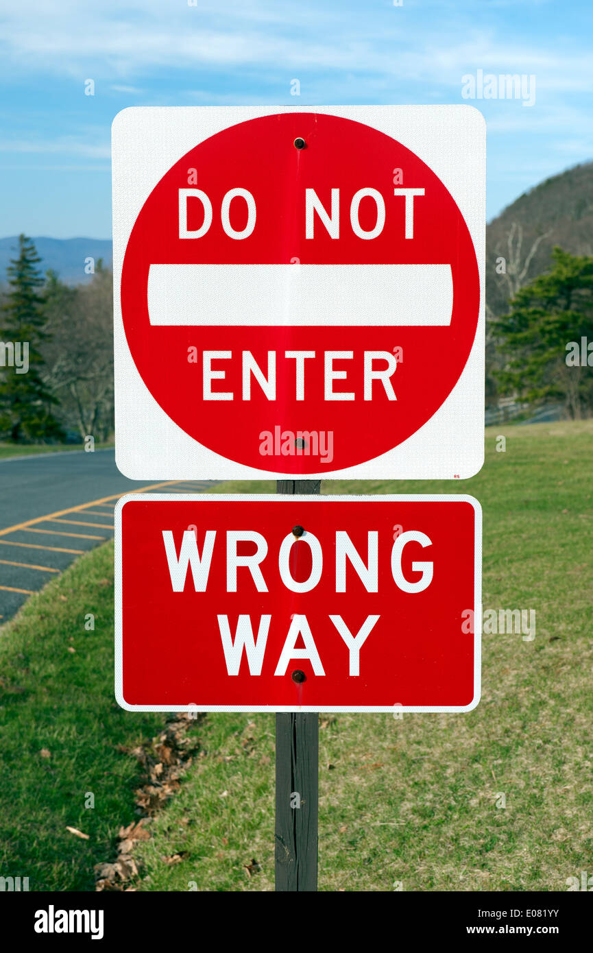 Wrong way/do not enter traffic sign. Stock Photo