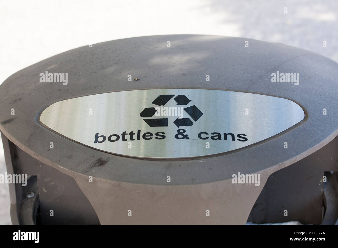 A bottles and cans recycle can sets in a mall for customers to use. Stock Photo