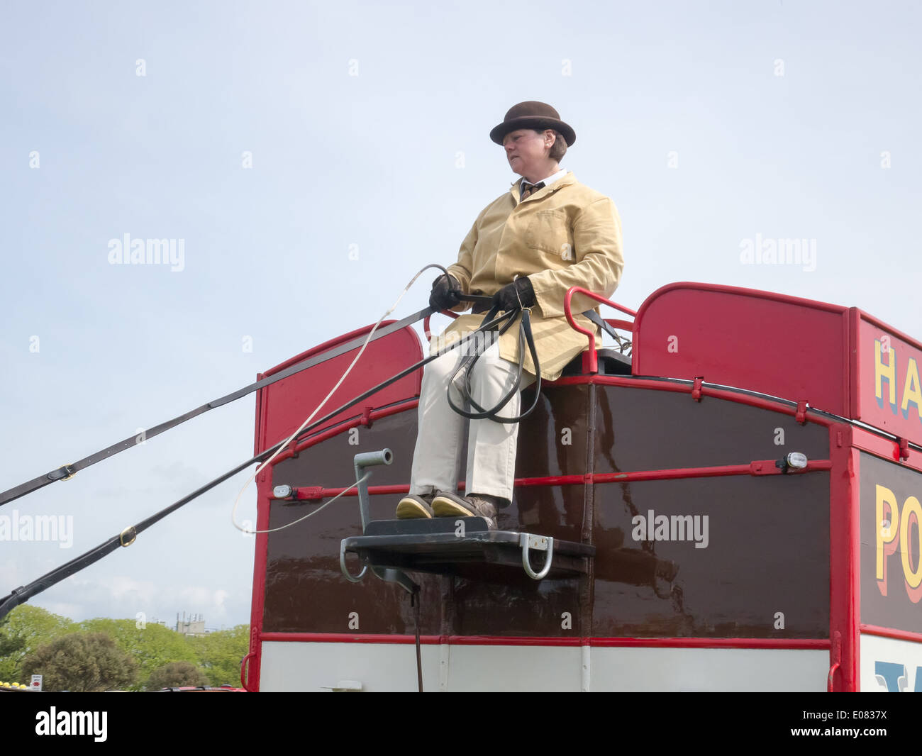 A coachman driving a heavy horse drawn carriage Stock Photo Alamy