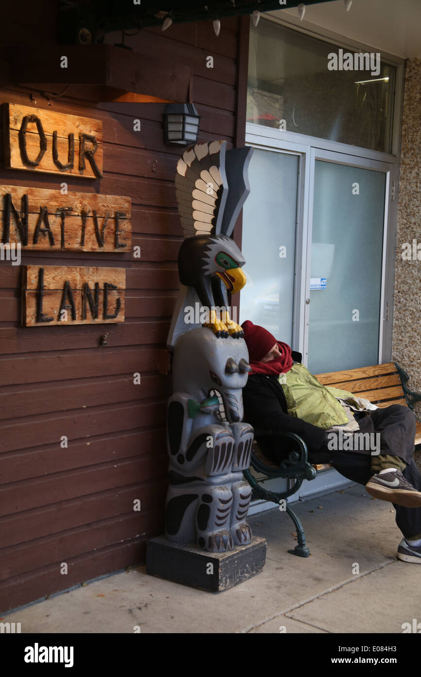 man sleeps in Banff, canada Stock Photo