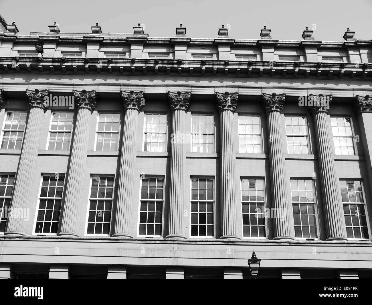 Architectural detail of a neoclassical building in historic Grey Street, Newcastle upon Tyne