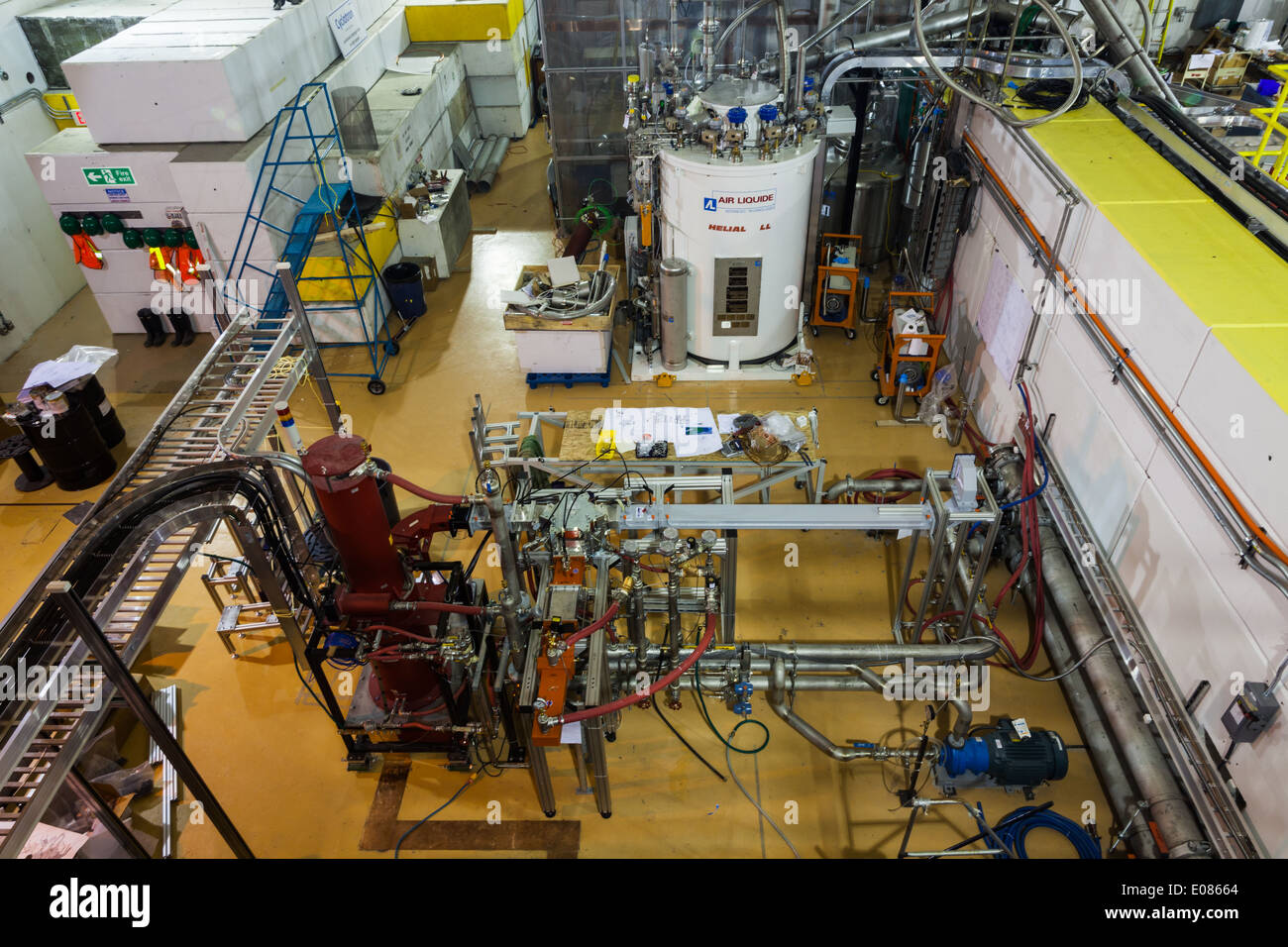 Overview of a Klystron and Cryogenic installation for a particle accelerator Stock Photo